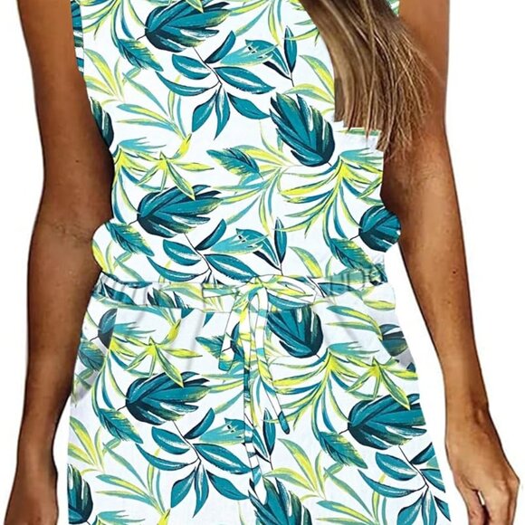 Womens Summer Dress Casual Sleeveless Sundresses Drawstring Waist Beach Cover up - Picture 1 of 4
